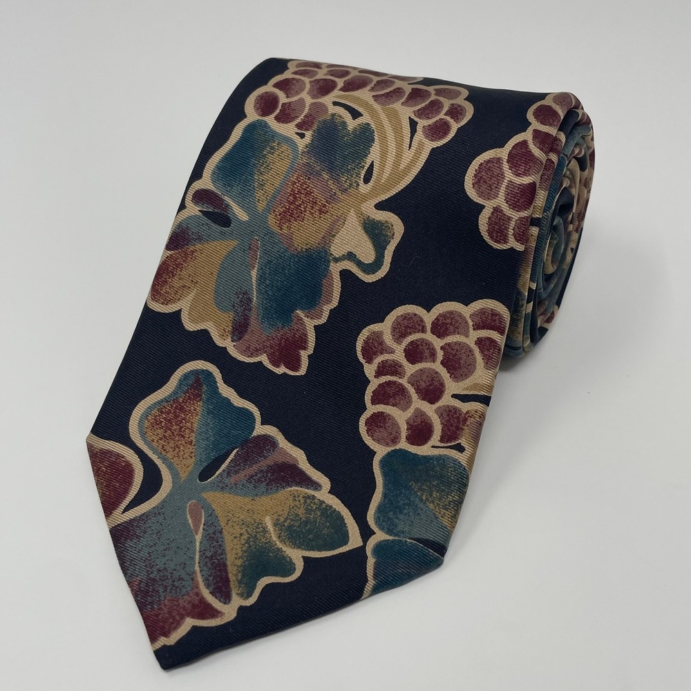 Christian Dior Monsieur Silk Tie Navy Blue Grape Leaf Botanical Made USA Italy